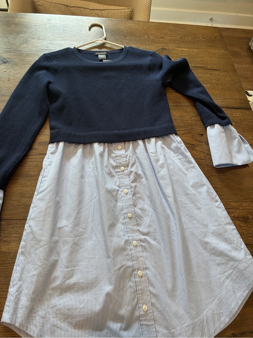 Layered Navy and Light Blue Button-Front Shirt Skirt - Picture 3 of 4